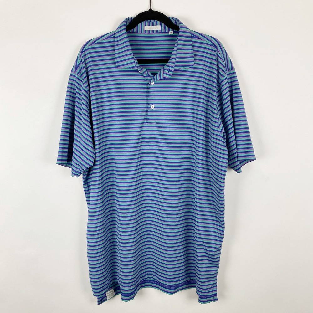 Oliver Ridley‎ Men's 2XL Blue Purple Green Stripe Polo Shirt Short Sleeve